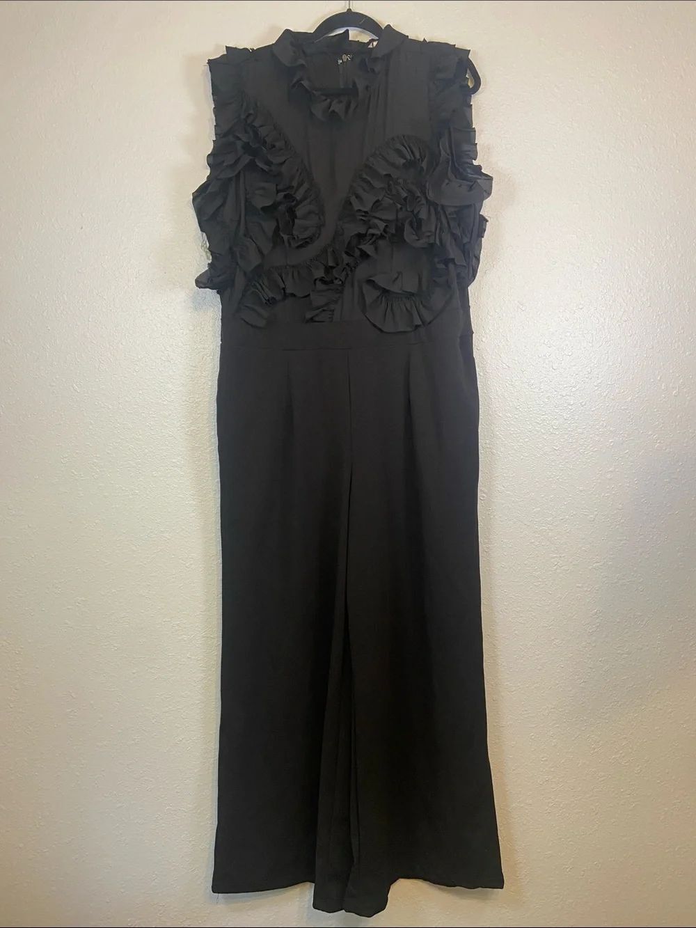 Cato Black Ruffle Chic Business Casual Classic One Piece Jumpsuit Size 18/20